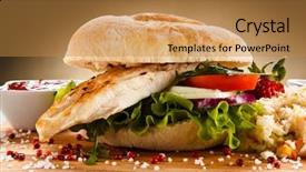  Presentation with fried chicken - Audience pleasing slides consisting of sandwich with chicken fillet and fried egg backdrop and a gold colored foreground