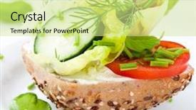  Presentation with cucumber cream - Slides enhanced with sandwich with cream cheese lettuce cucumber tomatoes fresh chive dill and basil served on a plate home made food symbolic image concept for a tasty and healthy meal close up background and a soft green colored foreground