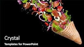  Presentation with kebab - Audience pleasing PPT layouts consisting of sandwich with flying ingredients freeze backdrop and a black colored foreground