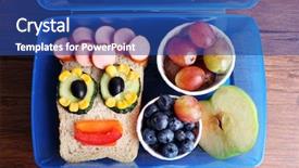  Presentation with lunchbox - Audience pleasing presentation design consisting of sandwich with fruits in lunchbox backdrop and a ocean colored foreground