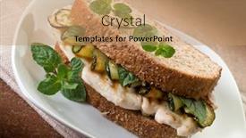  Presentation with grilled chicken - Colorful slide set enhanced with sandwich with grilled chicken and sauteed zucchinis backdrop and a coral colored foreground