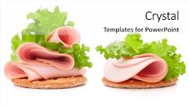 Presentation with sandwich - Audience pleasing presentation consisting of sandwich with pork ham backdrop and a white colored foreground