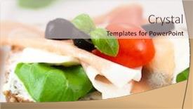  Presentation with breakfast sandwich - Presentation with sandwich with prosciutto brie cherry tomatoes black olives and fresh basil concept for healthy breakfast background and a lemonade colored foreground