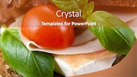  Presentation with breakfast sandwich - Beautiful presentation featuring sandwich with prosciutto brie cherry tomatoes and fresh basil concept for healthy breakfast backdrop and a crimson colored foreground