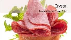  Presentation with fresh fruits salad on white - Amazing PPT theme having sandwich with salami sausage backdrop and a lemonade colored foreground