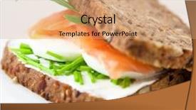  Presentation with healthy snack - PPT layouts with sandwich with salmon eggs soft cheese chive and rocket symbolic image healthy nutrition concept for healthy snack white background close up background and a coral colored foreground
