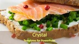  Presentation with healthy snack - Presentation theme with sandwich with smoked salmon soft cheese and chive symbolic image healthy nutrition concept for healthy snack white background close up background and a tawny brown colored foreground