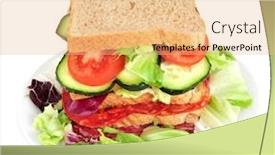  Presentation with chorizo - Beautiful slide deck featuring sandwich-with-vegetables-and-spanish backdrop and a coral colored foreground