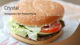  Presentation with vietnamese food bun cha - Presentation design having sandwich wrappers - fastfood hamburger bun on paper background and a  colored foreground