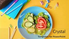  Presentation with blue yellow - Cool new PPT layouts with sandwiches and stationery on yellow backdrop and a  colored foreground