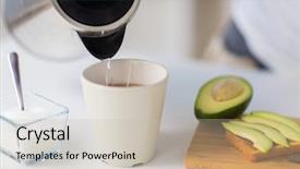  Presentation with water cup - Amazing slides having sandwiches on table at home backdrop and a  colored foreground