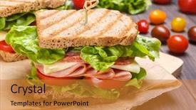  Presentation with white cheese - Beautiful presentation theme featuring sandwiches on toasted whole grain backdrop and a gold colored foreground