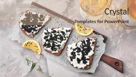  Presentation with caviar - Beautiful PPT theme featuring sandwiches with delicious black caviar backdrop and a coral colored foreground