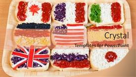  Presentation with different country food culture - Slides with sandwiches with flags of different background and a coral colored foreground