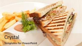  Presentation with french fries - PPT theme having sandwiches with french fried potatoes background and a coral colored foreground