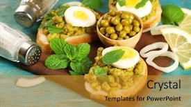  Presentation with green color - PPT layouts having peas paste and boiled egg background and a gold colored foreground