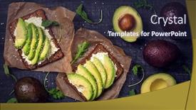 Presentation with fresh avocado - PPT theme with fresh sliced avocado and arugula background and a wine colored foreground