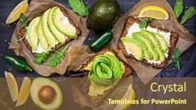  Presentation with fresh avocado - Colorful slide set enhanced with fresh sliced avocado and arugula backdrop and a tawny brown colored foreground