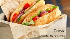  Presentation with dark vintage wood table texture - Cool new presentation with sandwiches with salmon in wooden backdrop and a lemonade colored foreground