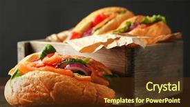  Presentation with dark vintage wood table texture - Presentation theme consisting of sandwiches with salmon in wooden background and a tawny brown colored foreground