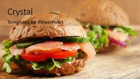  Presentation with cutting board - Slide deck featuring sandwiches with salmon on cutting background and a gold colored foreground