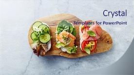  Presentation with healthy - PPT layouts with sandwiches with vegetables herbs salmon background and a sky blue colored foreground