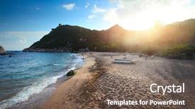  Presentation with sunset beach - Beautiful presentation theme featuring sandy beach and blue sea backdrop and a  colored foreground