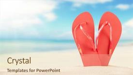  Presentation with summer - Slides enhanced with sandy beach and red sandals background and a cream colored foreground