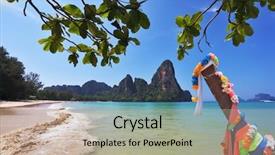  Presentation with colored - Colorful PPT theme enhanced with sandy beach in thailand backdrop and a mint green colored foreground