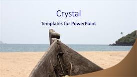  Presentation with old fishing boat - Presentation design featuring sandy beach india goa background and a sky blue colored foreground