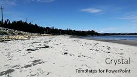  Presentation with newfoundland - Presentation having sandy beach landscape in rural newfoundland background and a light gray colored foreground