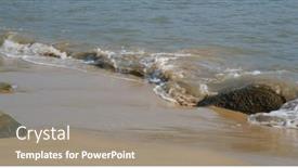  Presentation with wave - Colorful slide deck enhanced with sandy-beach-wave-under-sunlight backdrop and a gray colored foreground