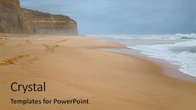  Presentation with sound waves wave oscillating - Beautiful theme featuring sandy beach with big waves backdrop and a  colored foreground