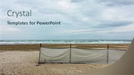  Presentation with beach - Audience pleasing presentation consisting of sandy-beach-with-cloth-fence backdrop and a sky blue colored foreground