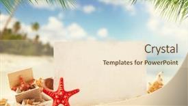  Presentation with empty old paper feather - Colorful slide deck enhanced with sandy beach with empty old backdrop and a cream colored foreground
