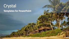  Presentation with blue green - Theme having sandy beach with footprints clear background and a seafoam green colored foreground