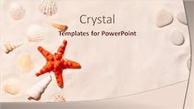  Presentation with starfish - PPT theme having sandy-beach-with-seashells-pebbles background and a lemonade colored foreground