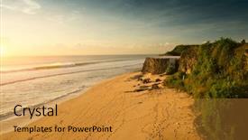  Presentation with dreamland - Cool new PPT theme with sandy coast of the beach of dreamland bali indonesia backdrop and a gold colored foreground