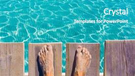  Presentation with water ocean - Slide deck enhanced with sandy feet on the pier under tropical turquoise water sea ocean background and a teal colored foreground
