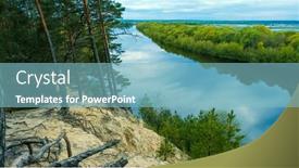  Presentation with river forest - Slide set consisting of sandy-high-shore-river background and a light blue colored foreground