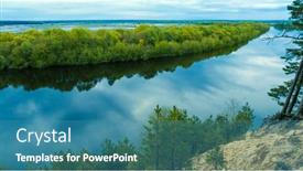  Presentation with river forest - PPT theme enhanced with sandy-high-shore-river background and a teal colored foreground