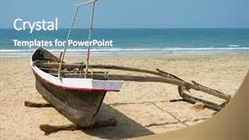  Presentation with fishing boat - PPT theme having sandy shore in goa background and a teal colored foreground