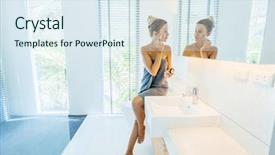  Presentation with makeup fashion model applying lipstick - Presentation consisting of sanitasy - photo of woman looking background and a sky blue colored foreground