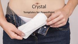  Presentation with menstrual pad - Colorful slide set enhanced with young woman holding menstrual pad backdrop and a lemonade colored foreground