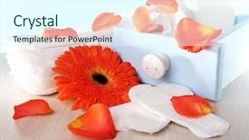  Presentation with blue flower - Amazing slides having sanitasy - sanitary pads in box orange backdrop and a cool aqua colored foreground
