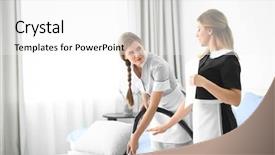  Presentation with teaching - PPT theme with sanitary paper - chambermaid in uniform teaching trainee background and a white colored foreground