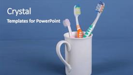  Presentation with wooden desk cup - PPT theme having sanitation - toothbrushes in a cup background and a ocean colored foreground
