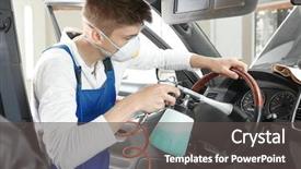  Presentation with car cleaning - Slide set having sanitation - young man cleaning car salon background and a dark gray colored foreground