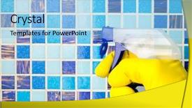  Presentation with mosaic - Presentation enhanced with sanitation safety - hand in yellow protective glove background and a light blue colored foreground