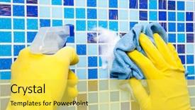 Presentation with sprayer - Cool new presentation theme with sanitation wipes - person doing chores in bathroom backdrop and a  colored foreground